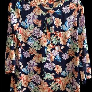 NYDJ Floral Blouse - Navy and Multicolor